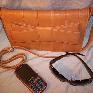 Preowned BEAUS Bag PU Leather Front Bow Embellished Crossbody Gold Purse